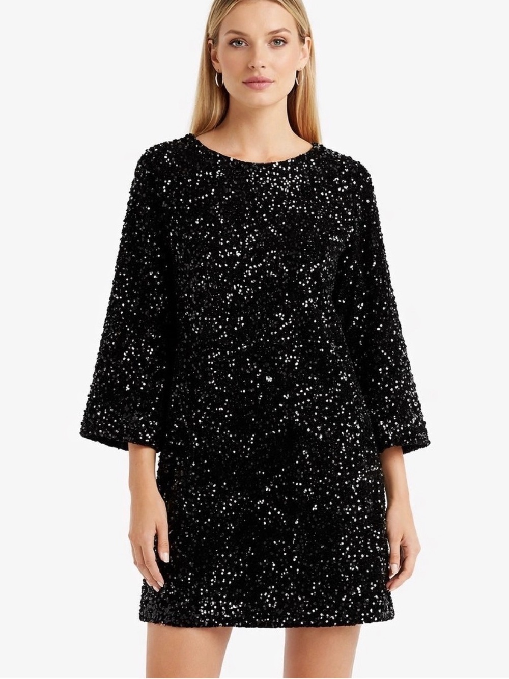 H&M Black Sequin Long Sleeve Shift Dress NWT